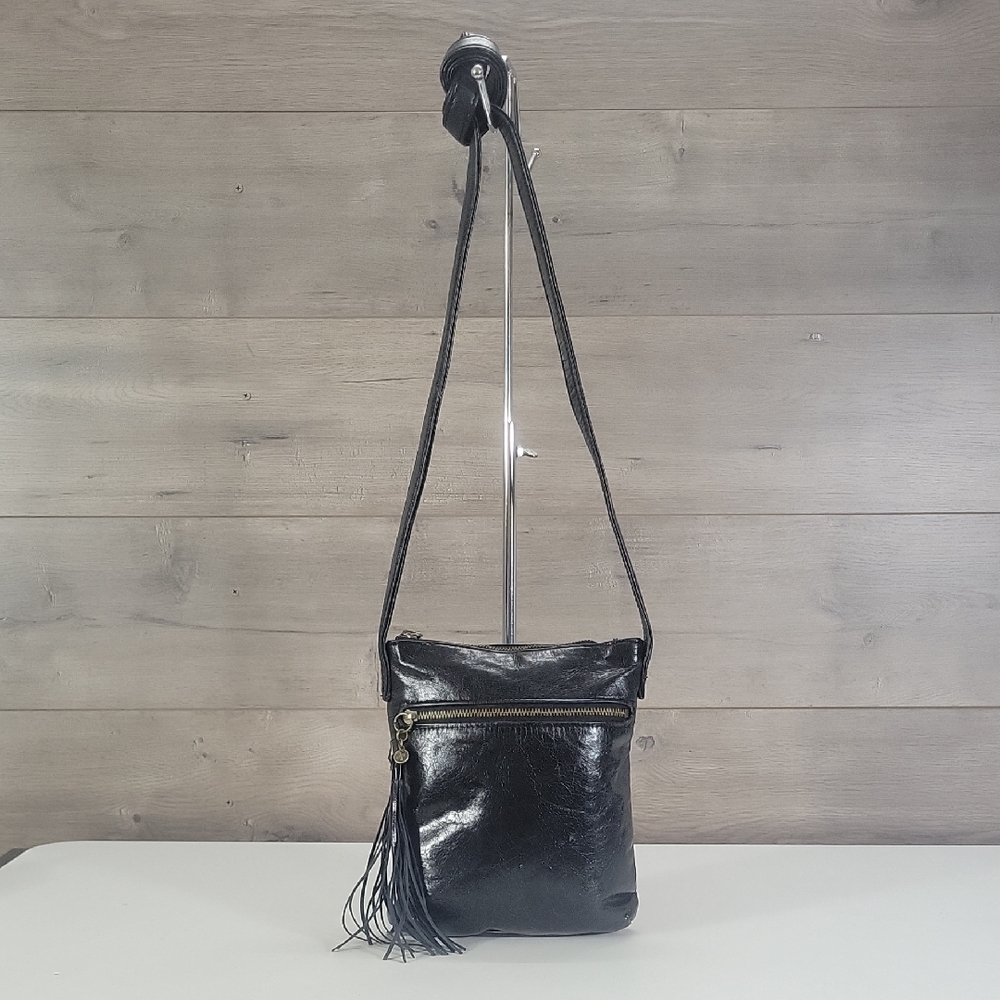 Hobo Black Leather Tassel Crossbody Shoulder Bag Purse Handbag